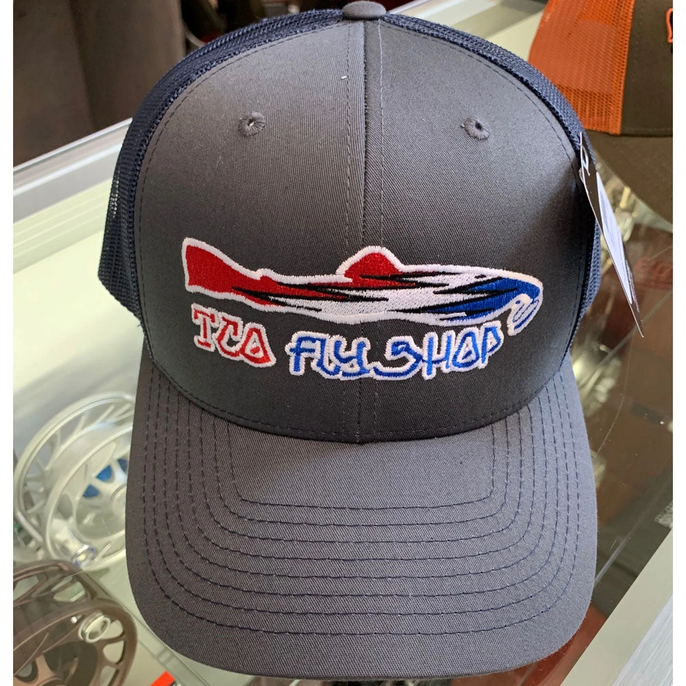 TCO Fly Shop Hat Steal Your Fish Trucker - Charcoal/Columbia Blue - Image 2