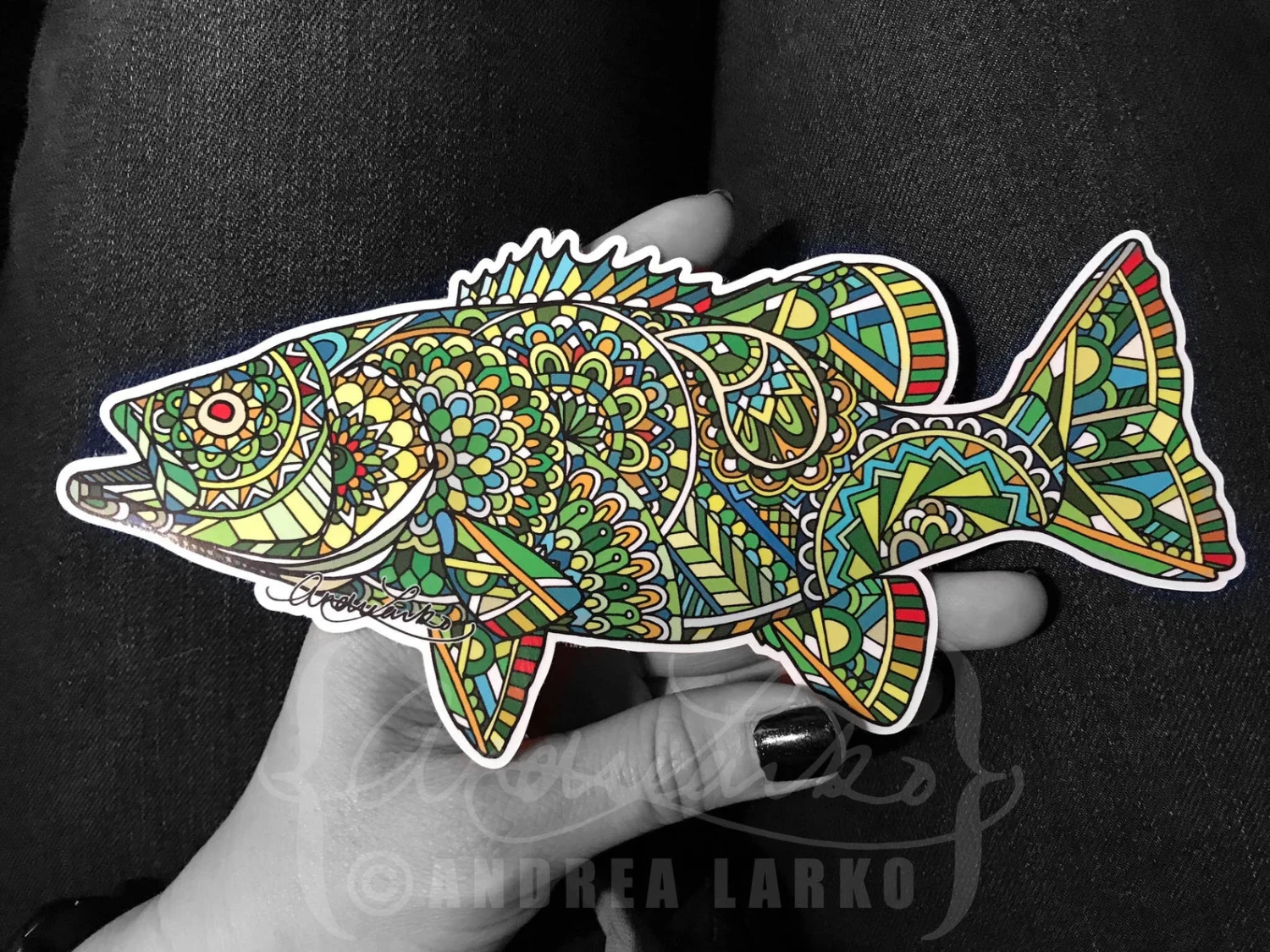 Andrea Larko Smallmouth Bass Zentangle Sticker