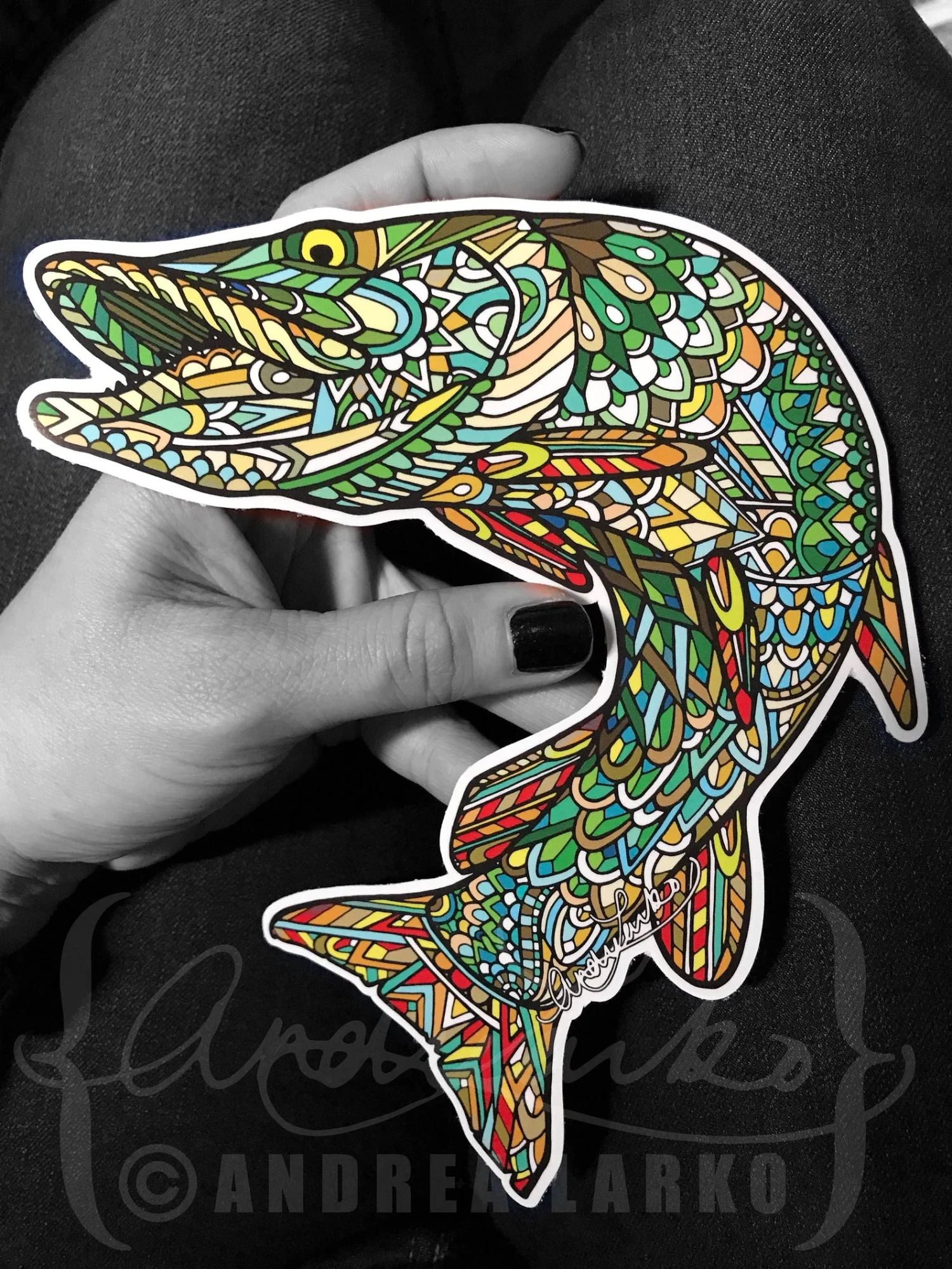 Andrea Larko Muskellunge "Muskie" Zentangle Sticker